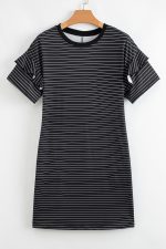 Black Stripe Ruffle Short Sleeve T Shirt Mini Dress - Image 5