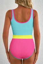 Iceland Blue Textured Colorblock One Piece Swimsuit - Image 2