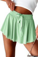 Light Green Drawstring High Waist Lined Tennis Skort - Image 15
