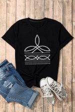Black Geometric Graphic Slim Fit Crew Neck T Shirt - Image 5