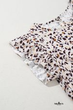 Khaki Leopard Ruffle Flutter Sleeve Keyhole Back Mini Dress - Image 9