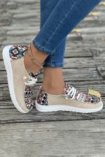 Brown Geometric Print Patchwork Sneakers - Image 4