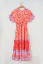 Red Boho Floral Tassel Tie Sleeve Maxi Dress - Image 10