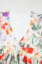 Pink Floral Ruffle Sleeve V Neck High Waist Mini Dress - Image 10