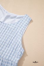 Light Blue Gingham High Waist Sleeveless Mini Dress - Image 8