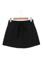 Black French Terry Drawstring Mini Skort with Pockets - Image 15