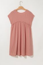 Dusty Pink Textured Patched Pocket Frilly Mini Dress - Image 8