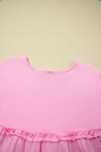 Pink Frilled Trim Crewneck Loose Fit Mini Dress - Image 10