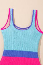 Rose Red Textured Colorblock One Piece Swimsuit - Image 10