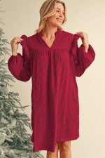 Fiery Red Frill Trim V Neck Loose Fit Ribbed Mini Dress - Image 5