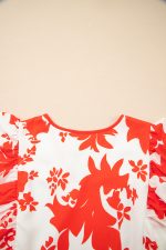 Red Floral Print Trimmed V Neck Ruffle Sleeve Maxi Dress - Image 11
