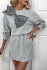Gray Glitter Bow High Waist Sweatshirt Dress - Image 4