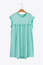 Mint Green Frilled Trim Crewneck Loose Fit Mini Dress - Image 15