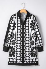 Black Abstract Print V Neck Puff Sleeve Mini Dress - Image 5