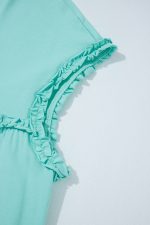 Mint Green Frilled Trim Crewneck Loose Fit Mini Dress - Image 11
