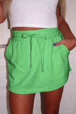 Light Green French Terry Drawstring Mini Skort with Pockets - Image 3