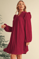 Fiery Red Frill Trim V Neck Loose Fit Ribbed Mini Dress - Image 7