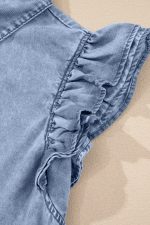 Beau Blue Ruffle Sleeve Button Down A-line Mini Denim Dress - Image 9