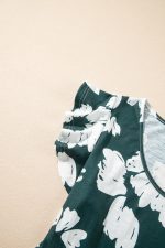 Dark Green Floral Print Ruffle Sleeve Empire Waist Mini Dress - Image 11