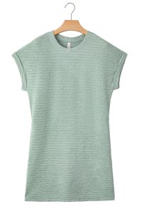 Grass Green Solid Color Textured Crinkle Mini T Shirt Dress - Image 11
