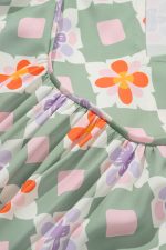 Green Geometric Floral Print 3/4 Sleeve Notched Neck Mini Dress - Image 8