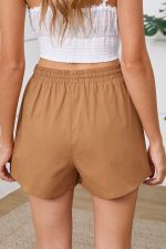 Khaki Embroidered Tassel Tie Elastic Waist Shorts - Image 2