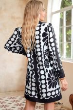 Black Abstract Print V Neck Puff Sleeve Mini Dress - Image 4