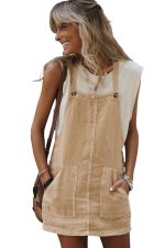 Parchment Side Buttons Sleeveless Overall Mini Dress - Image 16