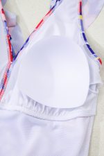 Blue Floral Ruffle Trim V Neck Backless One Piece Swimsuit - Image 6