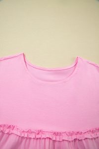 Pink Frilled Trim Crewneck Loose Fit Mini Dress - Image 9