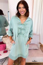 Moonlight Jade Bow Front Patchwork Bracelet Sleeve Mini Dress - Image 2