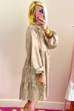 Apricot Metallic Sheen Puff Sleeve Button Up Mini Shirt Dress - Image 12