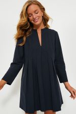 Dirty Blue Plain V Neck Pleated Short Dress - Image 5
