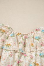 Apricot Boho V Neck Floral Tassel Tie Ruffle Mini Dress - Image 11