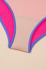 Rose Red Textured Colorblock One Piece Swimsuit - Image 15