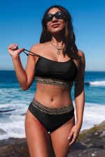 Black Leopard Print Spaghetti Strap Padded Wireless Bikini Set - Image 4