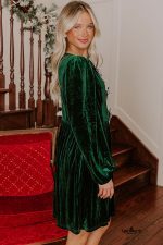Evergreen Bowknot Decor High Waist Velvet Mini Dress - Image 3
