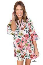 Red Pop of Color V Neck Puff Sleeve Floral Mini Dress - Image 5