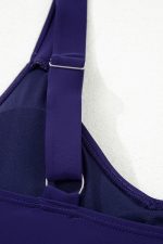 Navy Blue Adjustable Straps Cutout Ruched Knot Slit One Piece Swim Dress - Image 13