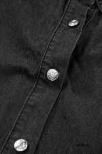 Black Short Sleeve Button Up Loose Denim Shirt Dress - Image 7