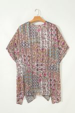 Apricot Floral Print Short Wide Sleeve Open Front Loose Kimono - Image 7