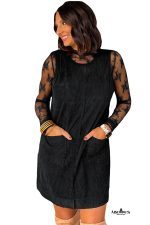 Black Corduroy Exposed Seam Sleeveless Mini Dress - Image 5