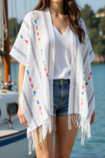 White Tassel Open Front Knit Cover Up - Image 5