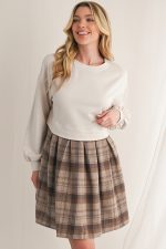 Beige Plaid Patchwork High Waist Sweatshirt Mini Dress - Image 3