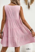 Pink Gingham High Waist Sleeveless Mini Dress - Image 3