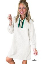 White Pop of Color Neckline Textured Mini Dress - Image 2