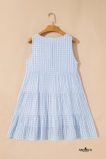 Light Blue Gingham High Waist Sleeveless Mini Dress - Image 6