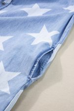 Sky Blue Star Print Frayed Hem Buttoned Denim Mini Dress - Image 10