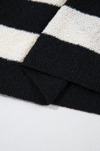 Black Mixed Striped Print Half Placket Collared Cap Sleeve Bodycon Sweater Dress - Image 13