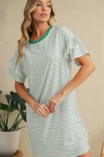 Green Stripe Ruffle Short Sleeve T Shirt Mini Dress - Image 4